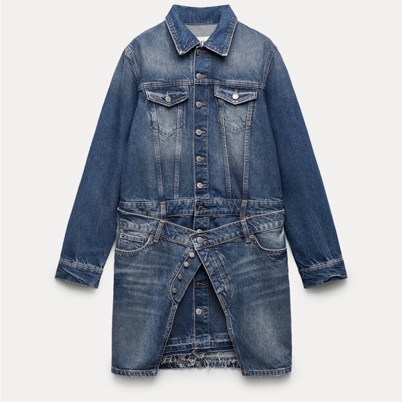 NWT ZARA ZW LAYERED ASYMMETRICAL DENIM DRESS - Picture 1 of 4